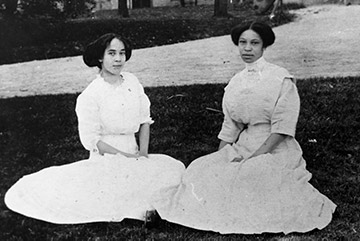 Photograph of two of the twenty-two Delta Sigma Theta founders. Bertha Pitts Campbell, right, with Osceola Macarthy Adams, left.