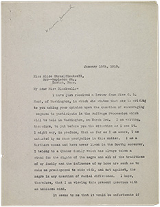 Alice Paul to Alice Stone Blackwell, January 15, 1913. Letter.