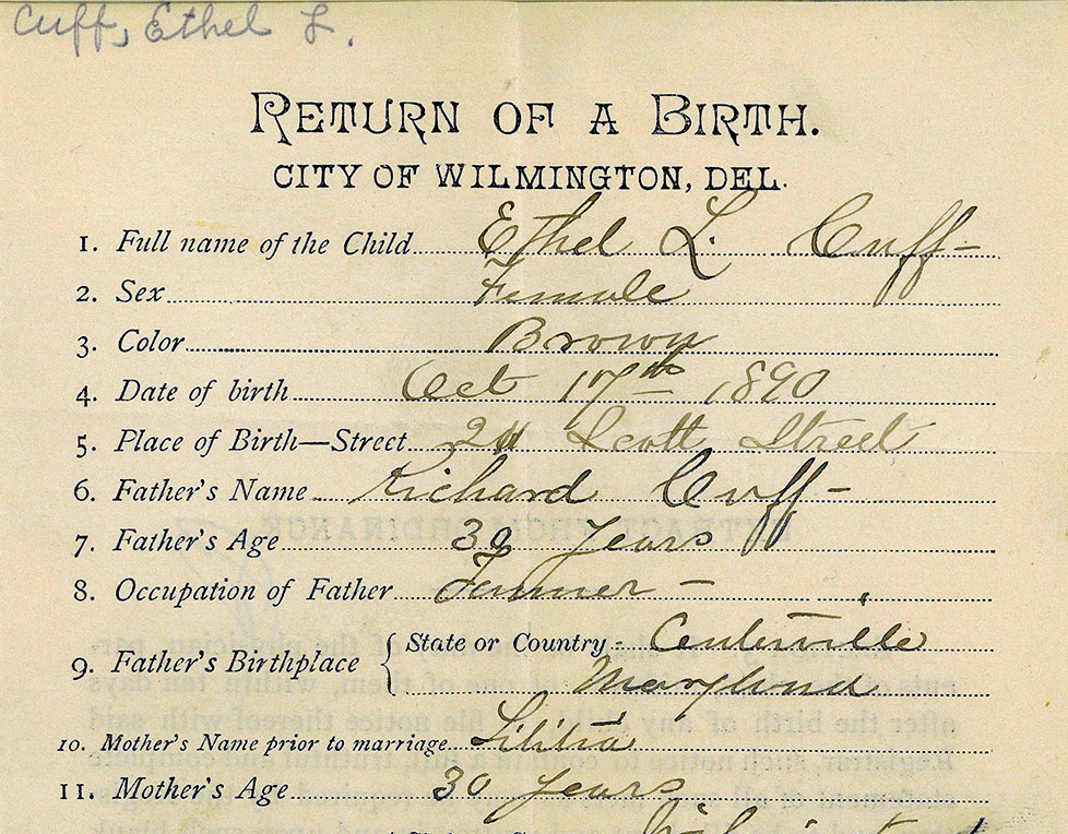 Ethel Cuff Black birth record